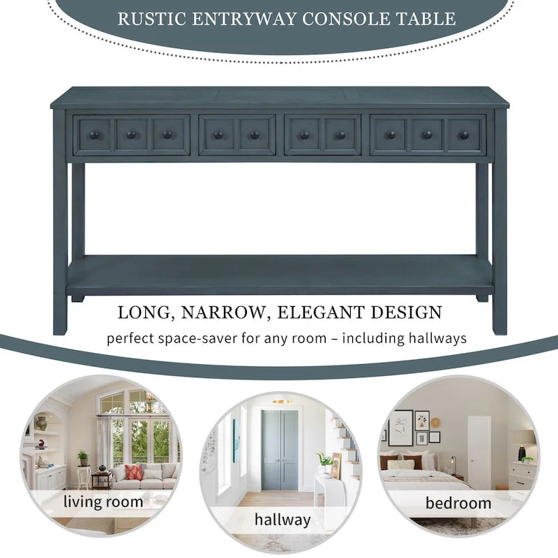 Console rustique expresso avec 4 tiroirs et étagère inférieure – 60 po, une seule unité