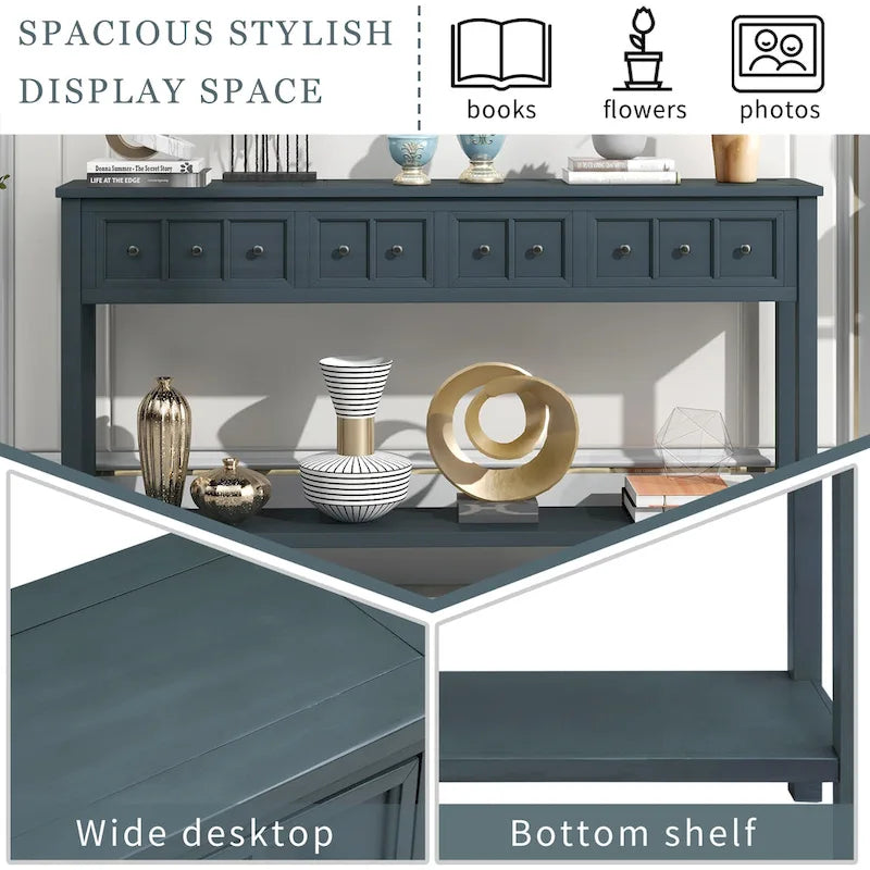 Console rustique expresso avec 4 tiroirs et étagère inférieure – 60 po, une seule unité