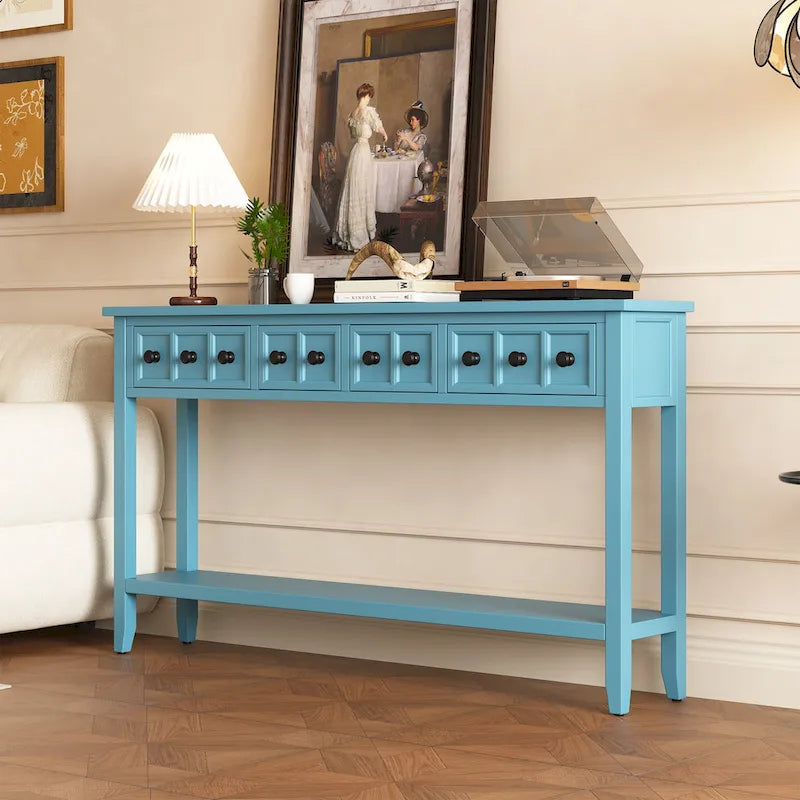 Console rustique expresso avec 4 tiroirs et étagère inférieure – 60 po, une seule unité
