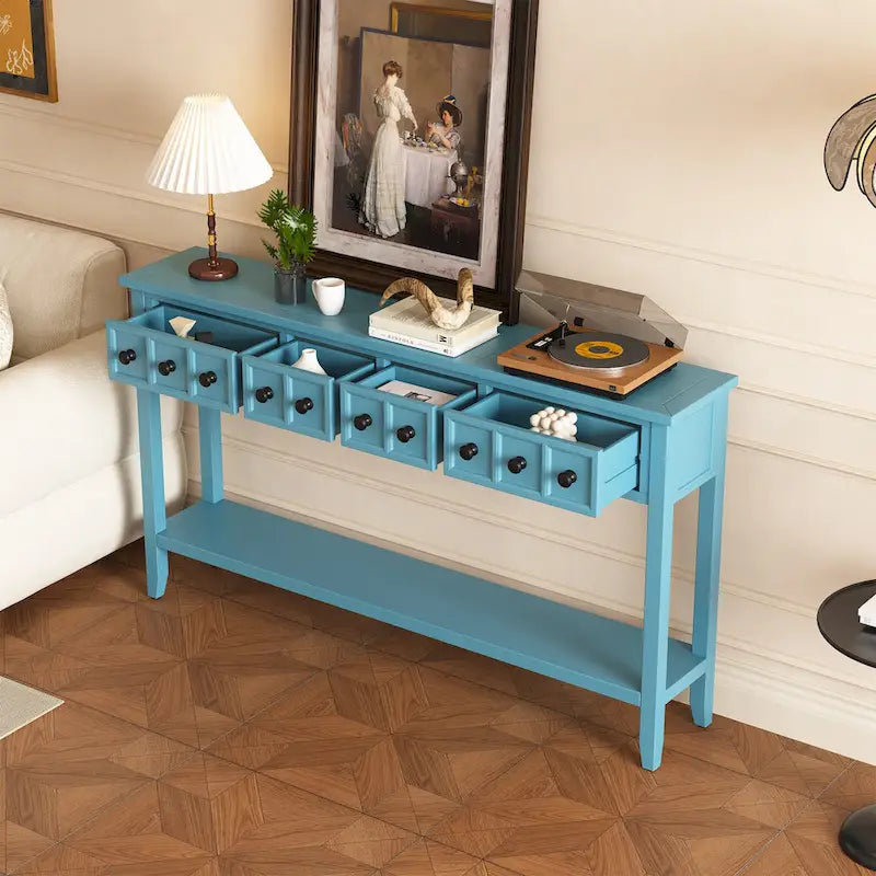 Console rustique expresso avec 4 tiroirs et étagère inférieure – 60 po, une seule unité