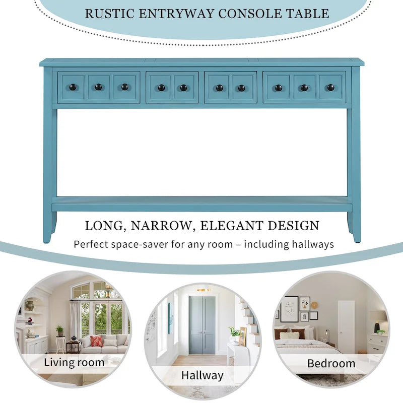 Console rustique expresso avec 4 tiroirs et étagère inférieure – 60 po, une seule unité