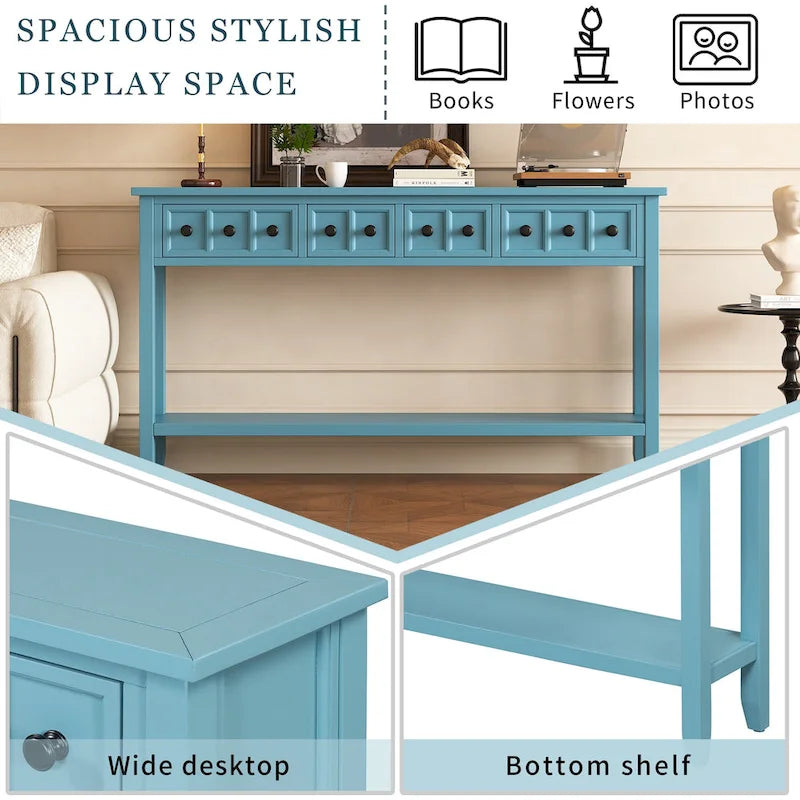 Console rustique expresso avec 4 tiroirs et étagère inférieure – 60 po, une seule unité