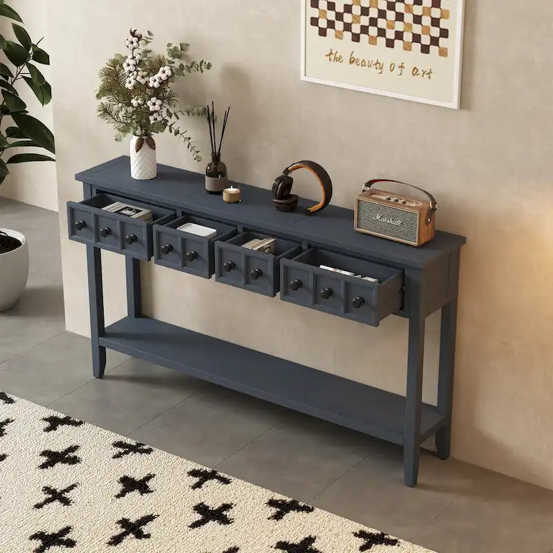 Console rustique expresso avec 4 tiroirs et étagère inférieure – 60 po, une seule unité