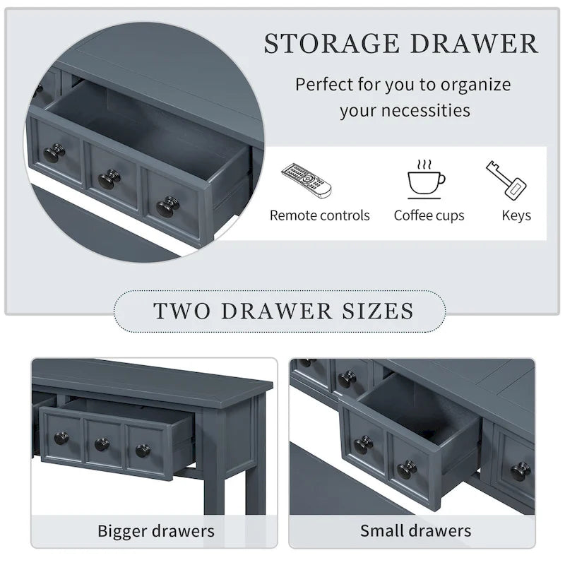Console rustique expresso avec 4 tiroirs et étagère inférieure – 60 po, une seule unité
