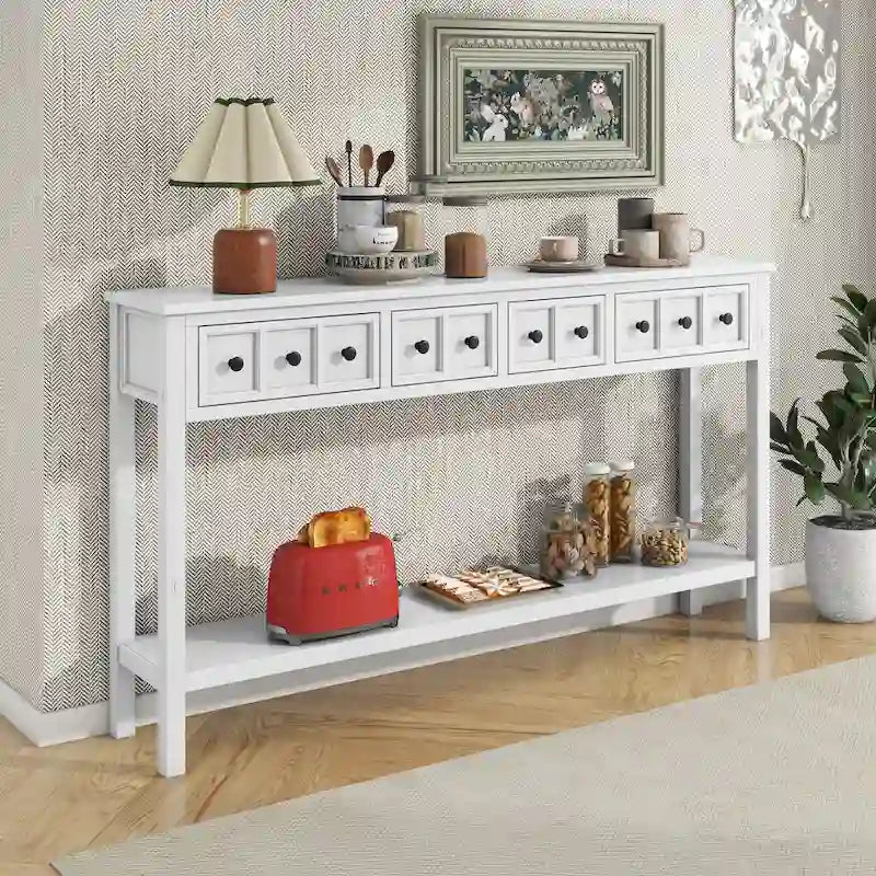 Console rustique expresso avec 4 tiroirs et étagère inférieure – 60 po, une seule unité