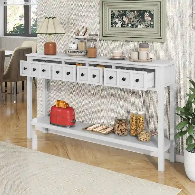 Console rustique expresso avec 4 tiroirs et étagère inférieure – 60 po, une seule unité