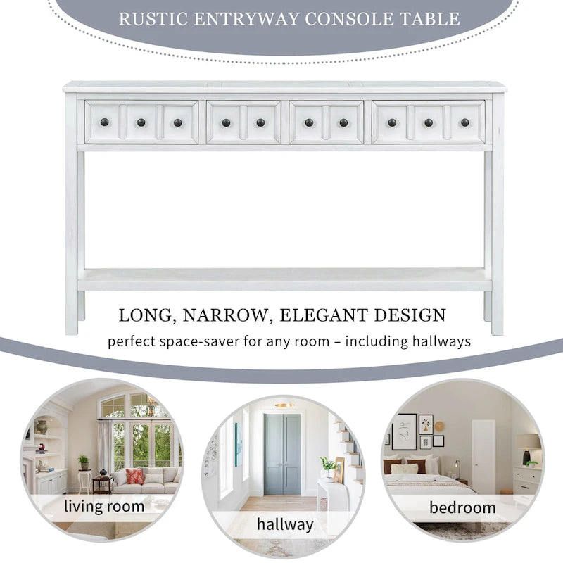 Console rustique expresso avec 4 tiroirs et étagère inférieure – 60 po, une seule unité