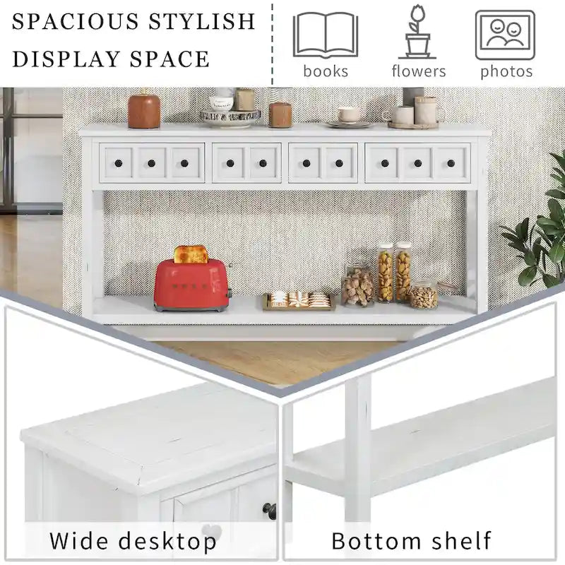 Console rustique expresso avec 4 tiroirs et étagère inférieure – 60 po, une seule unité