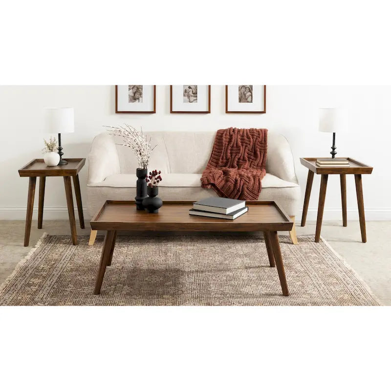 Table basse rectangulaire en bois noyer – Style mid-century, pour 1 à 2 personnes