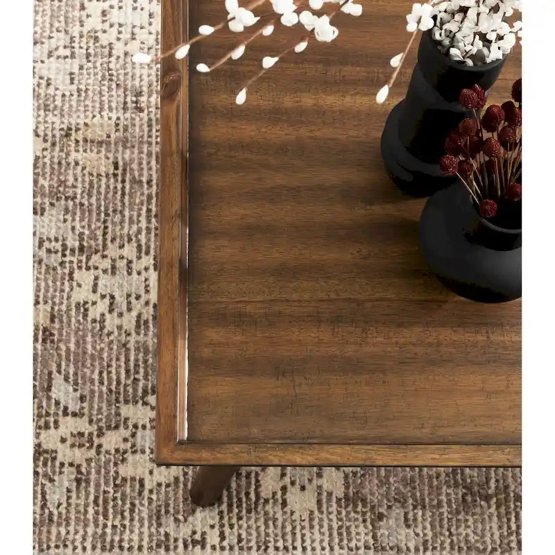 Table basse rectangulaire en bois noyer – Style mid-century, pour 1 à 2 personnes
