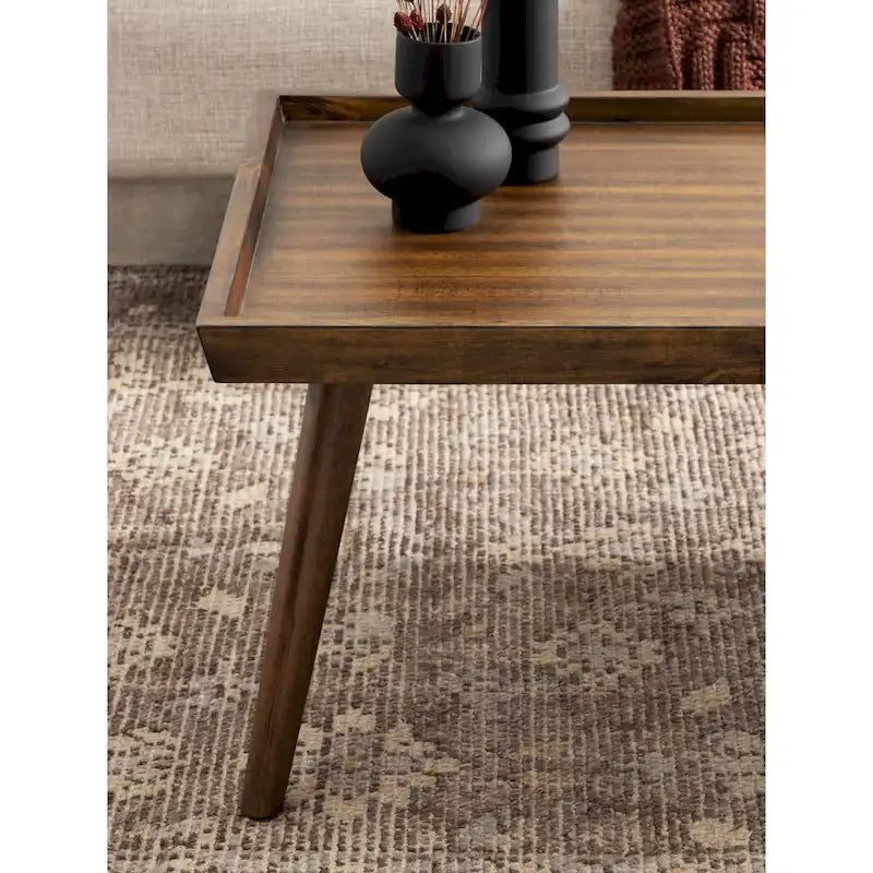 Table basse rectangulaire en bois noyer – Style mid-century, pour 1 à 2 personnes