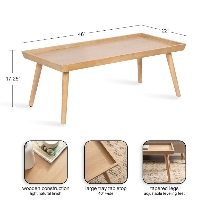 Table basse rectangulaire en bois noyer – Style mid-century, pour 1 à 2 personnes