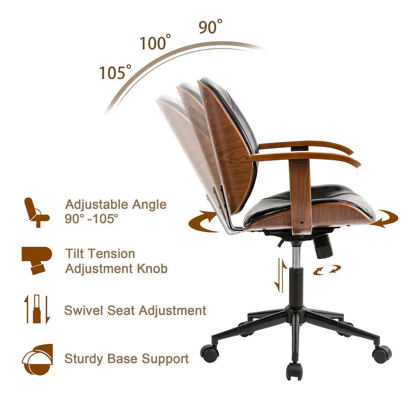 Chaise de bureau ergonomique en similicuir vieux/rouille/noir et marron – Style moderne, utilisation individuelle