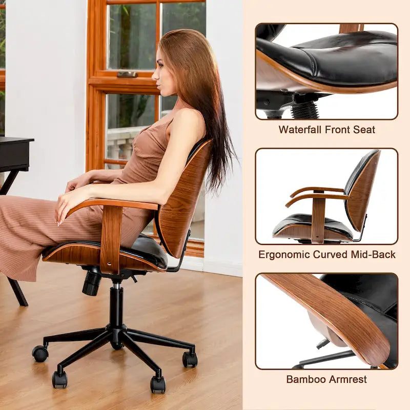 Chaise de bureau ergonomique en similicuir vieux/rouille/noir et marron – Style moderne, utilisation individuelle