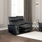 Causeuse inclinable manuelle en cuir assorti noir/taupe avec accoudoirs évasés – 2 places