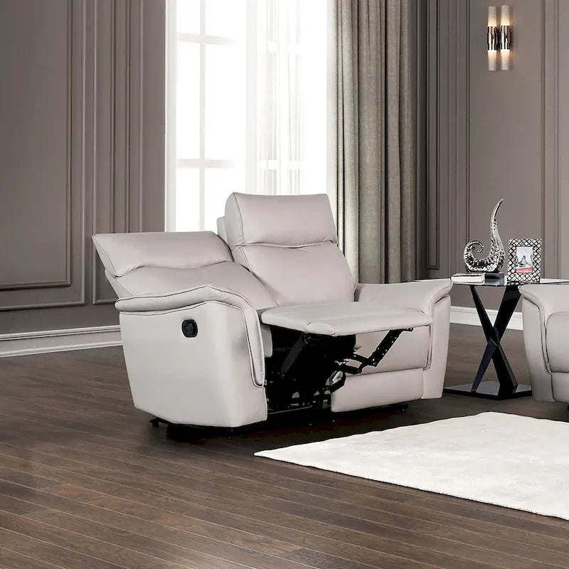 Causeuse inclinable manuelle en cuir assorti noir/taupe avec accoudoirs évasés – 2 places