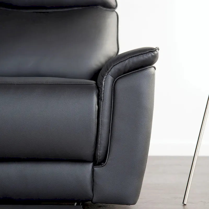 Causeuse inclinable manuelle en cuir assorti noir/taupe avec accoudoirs évasés – 2 places