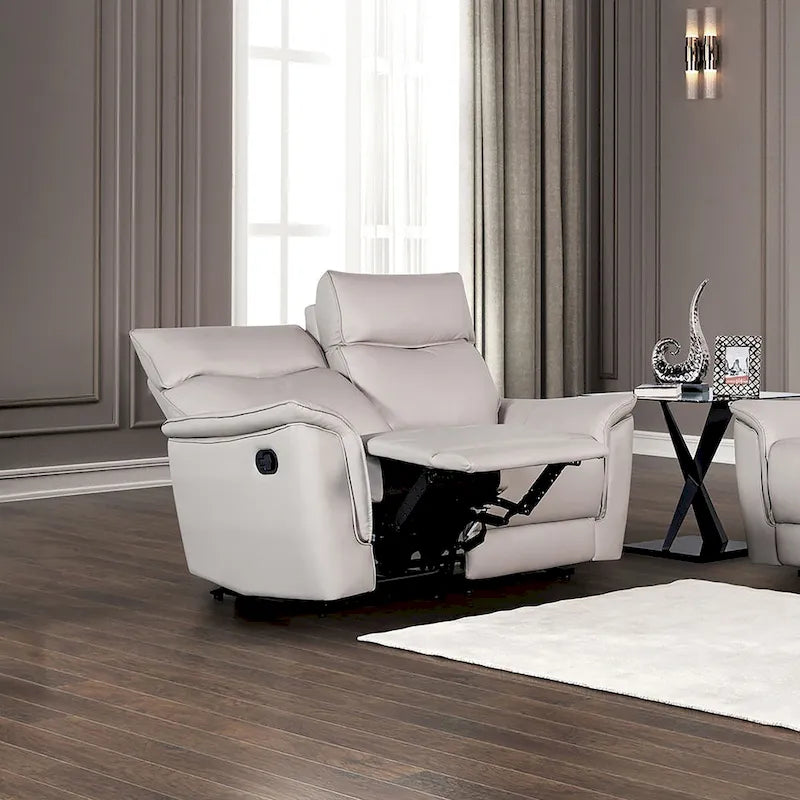 Causeuse inclinable manuelle en cuir assorti noir/taupe avec accoudoirs évasés – 2 places