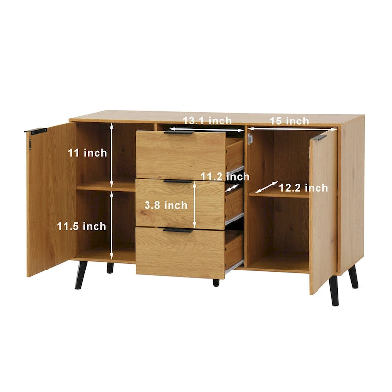Buffet en bois naturel / gris avec tiroirs et portes – 120 cm, unité individuelle