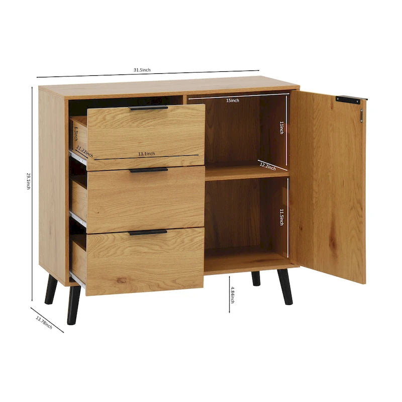 Buffet en bois naturel / gris avec tiroirs et portes – 120 cm, unité individuelle