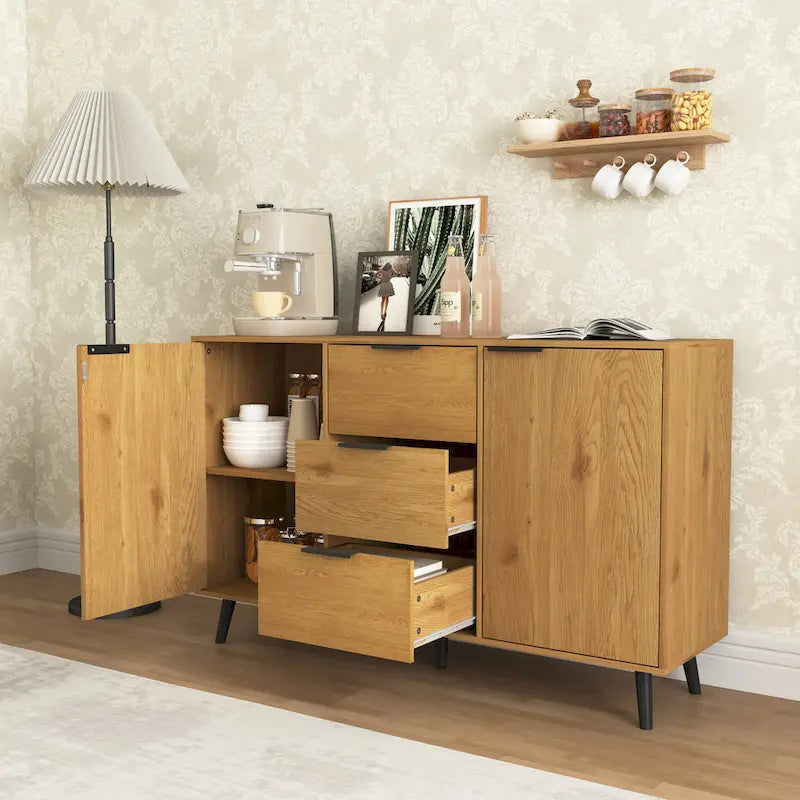 Buffet en bois naturel / gris avec tiroirs et portes – 120 cm, unité individuelle