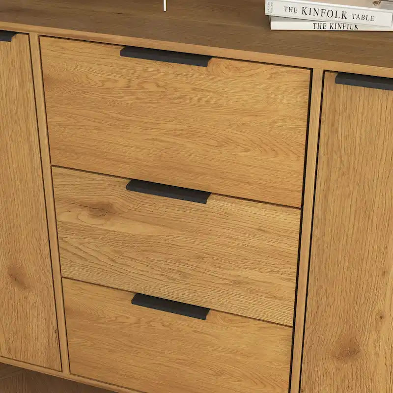 Buffet en bois naturel / gris avec tiroirs et portes – 120 cm, unité individuelle