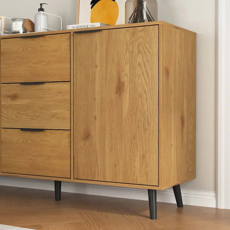 Buffet en bois naturel / gris avec tiroirs et portes – 120 cm, unité individuelle