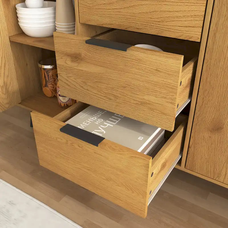 Buffet en bois naturel / gris avec tiroirs et portes – 120 cm, unité individuelle