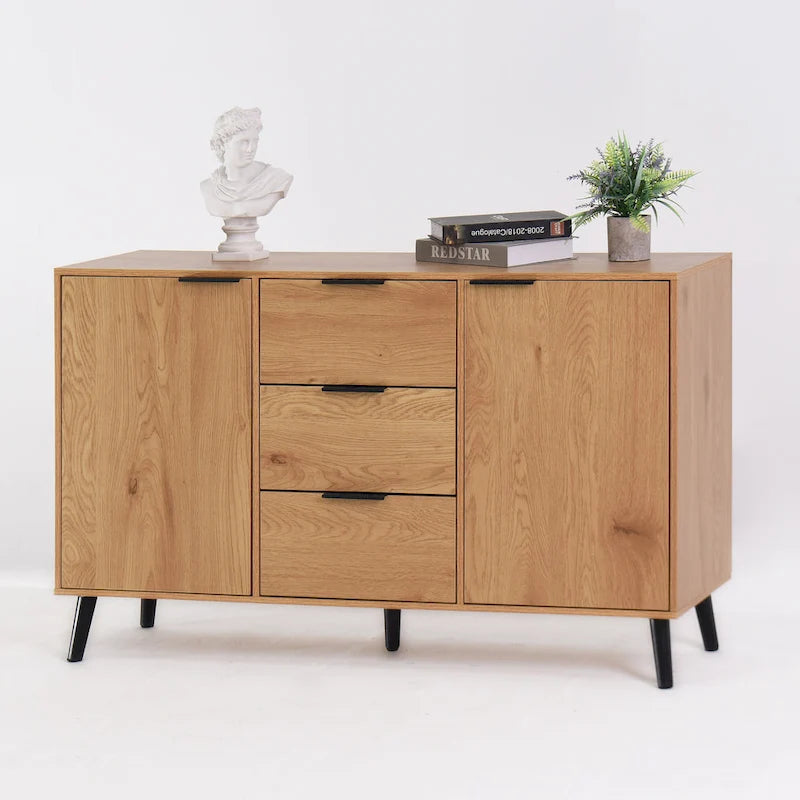 Buffet en bois naturel / gris avec tiroirs et portes – 120 cm, unité individuelle