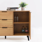 Buffet en bois naturel / gris avec tiroirs et portes – 120 cm, unité individuelle