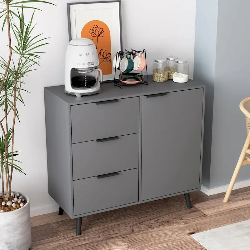 Buffet en bois naturel / gris avec tiroirs et portes – 120 cm, unité individuelle
