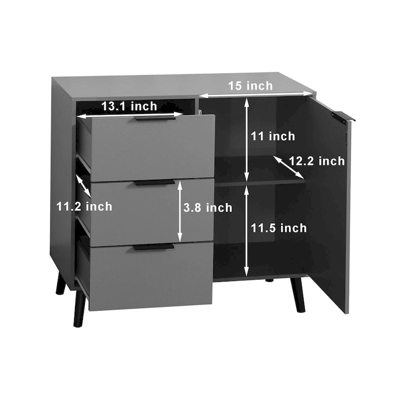 Buffet en bois naturel / gris avec tiroirs et portes – 120 cm, unité individuelle