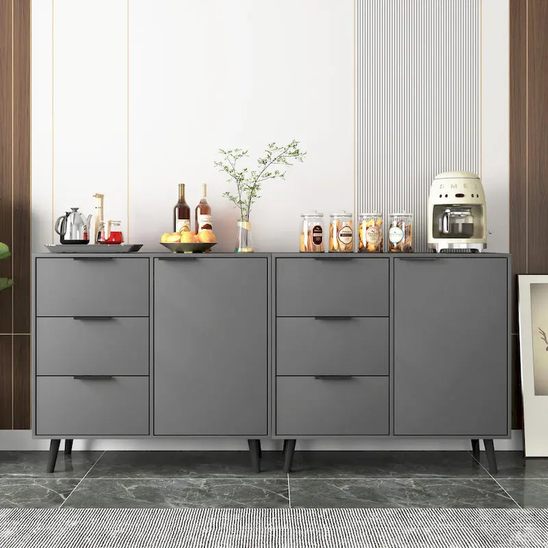 Buffet en bois naturel / gris avec tiroirs et portes – 120 cm, unité individuelle