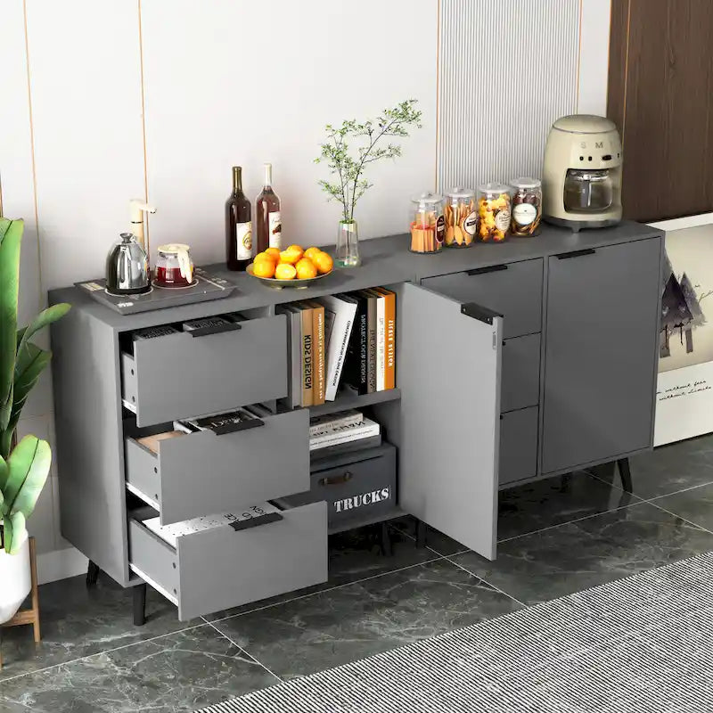 Buffet en bois naturel / gris avec tiroirs et portes – 120 cm, unité individuelle