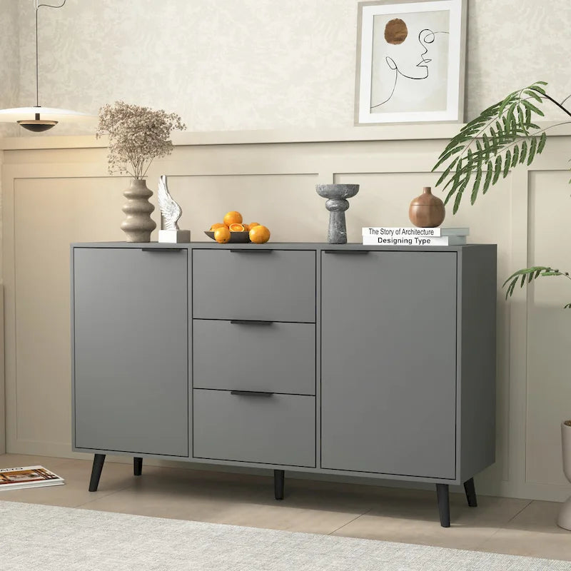 Buffet en bois naturel / gris avec tiroirs et portes – 120 cm, unité individuelle
