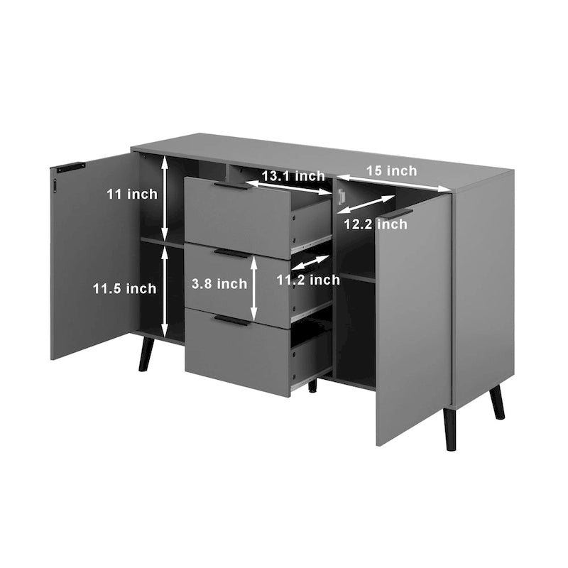 Buffet en bois naturel / gris avec tiroirs et portes – 120 cm, unité individuelle