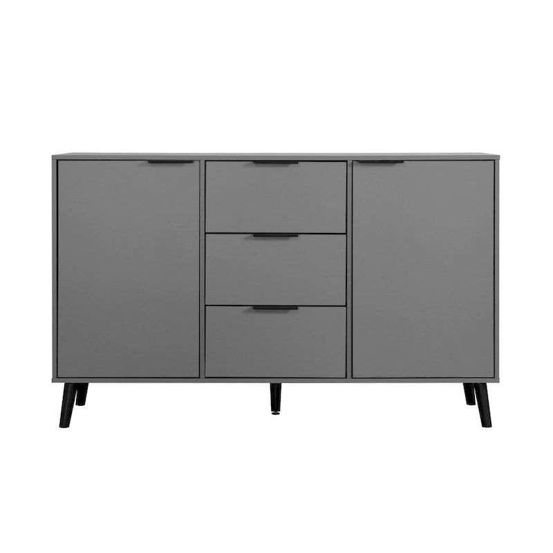 Buffet en bois naturel / gris avec tiroirs et portes – 120 cm, unité individuelle