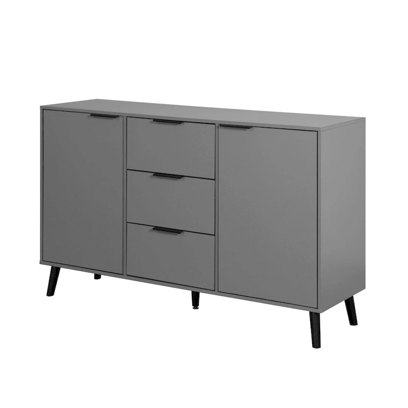 Buffet en bois naturel / gris avec tiroirs et portes – 120 cm, unité individuelle