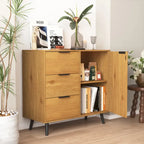 Buffet en bois naturel / gris avec tiroirs et portes – 120 cm, unité individuelle