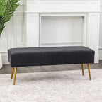 Banc en velours rayé gris foncé et crème avec pieds dorés – Style glamour, 2 places
