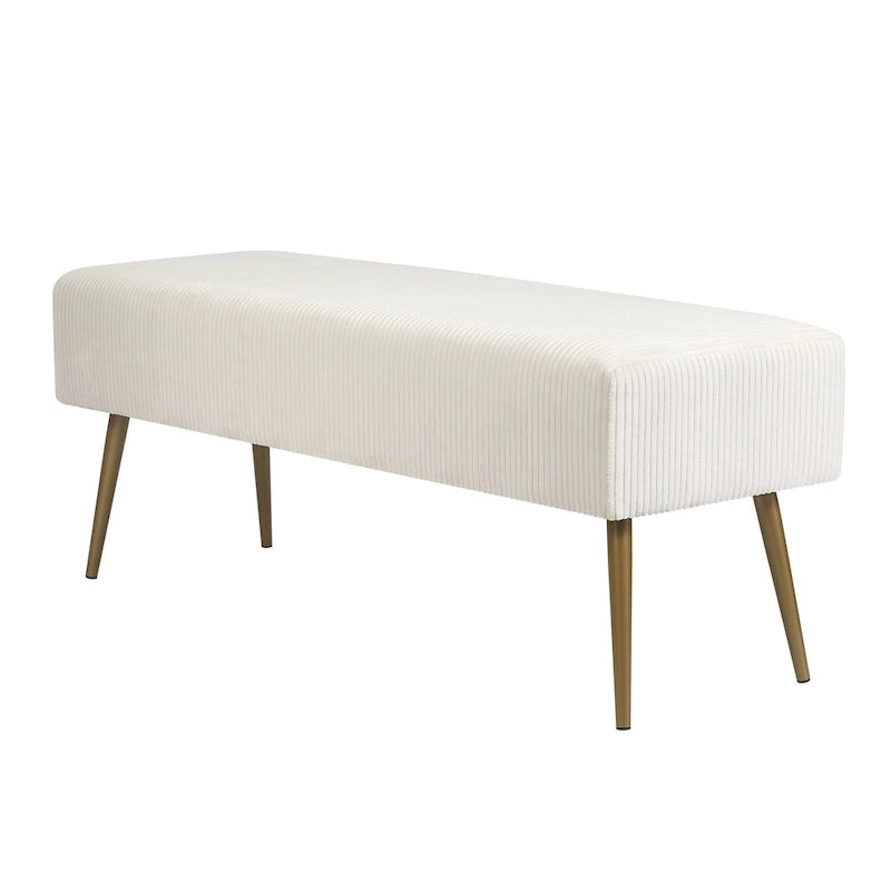 Banc en velours rayé gris foncé et crème avec pieds dorés – Style glamour, 2 places