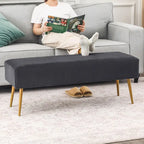 Banc en velours rayé gris foncé et crème avec pieds dorés – Style glamour, 2 places