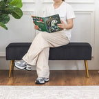 Banc en velours rayé gris foncé et crème avec pieds dorés – Style glamour, 2 places
