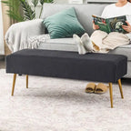Banc en velours rayé gris foncé et crème avec pieds dorés – Style glamour, 2 places