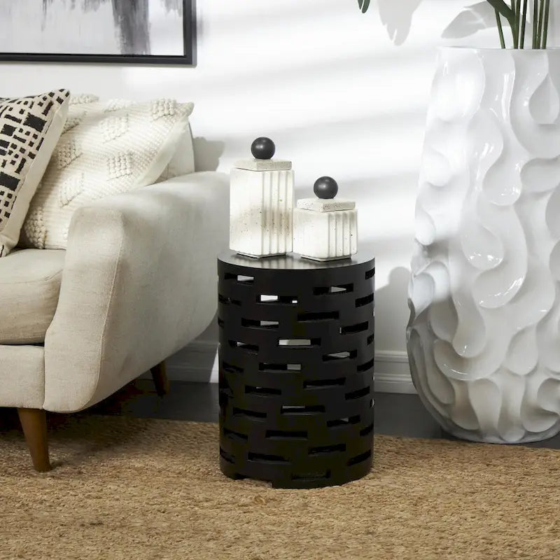 Table d'appoint latérale géométrique noire découpée – Style moderne, usage unique